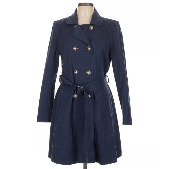 41 Hawthorn Crue Double Breasted Belted Trench PeaCoat Jacket Navy Blue Large - Picture 2 of 12